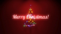 闪烁着音乐彩灯的圣诞树和美好的文字祝福